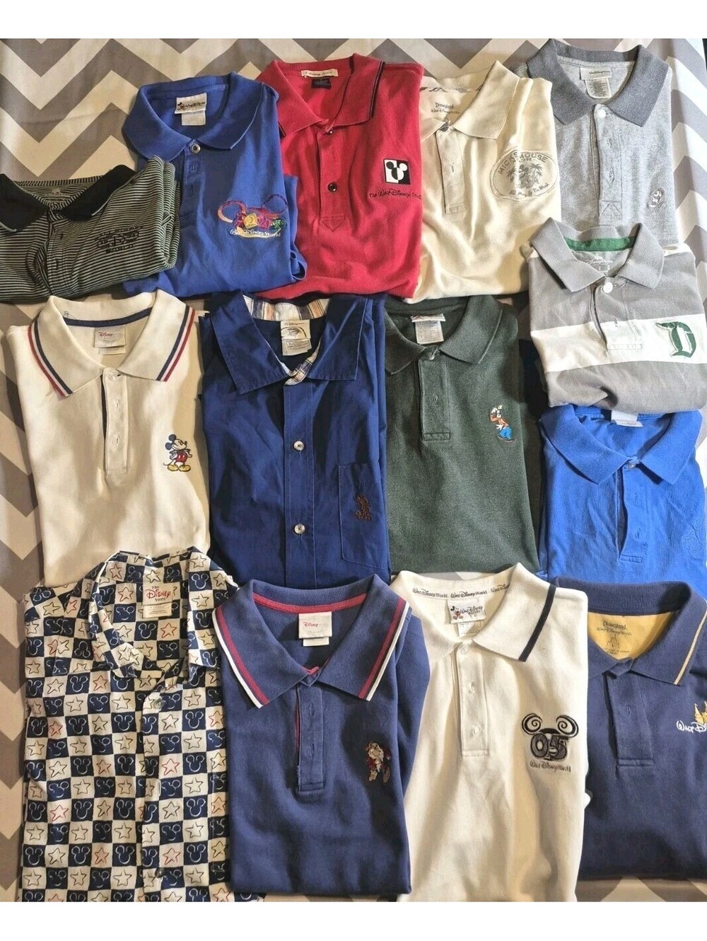 Disney Store Exclusive Lot Of 14 Mens Polo Shirts AOP Button Ups Disneyland